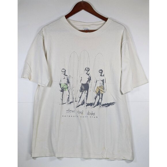 Vintage Three Cool Dudes Shirt Size Large Surf Club Beach 90s Skate VTG Sea Dog - Picture 1 of 6